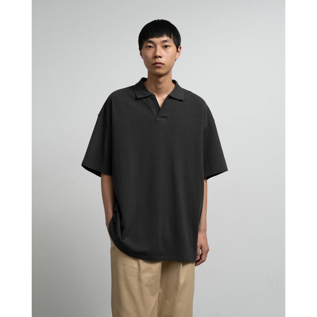 トップス Graphpaper Pique Jersey Skipper Polo Graphpaper - Cotton Pique Jersey L/S Skipper Polo / BEIGE | Stripe