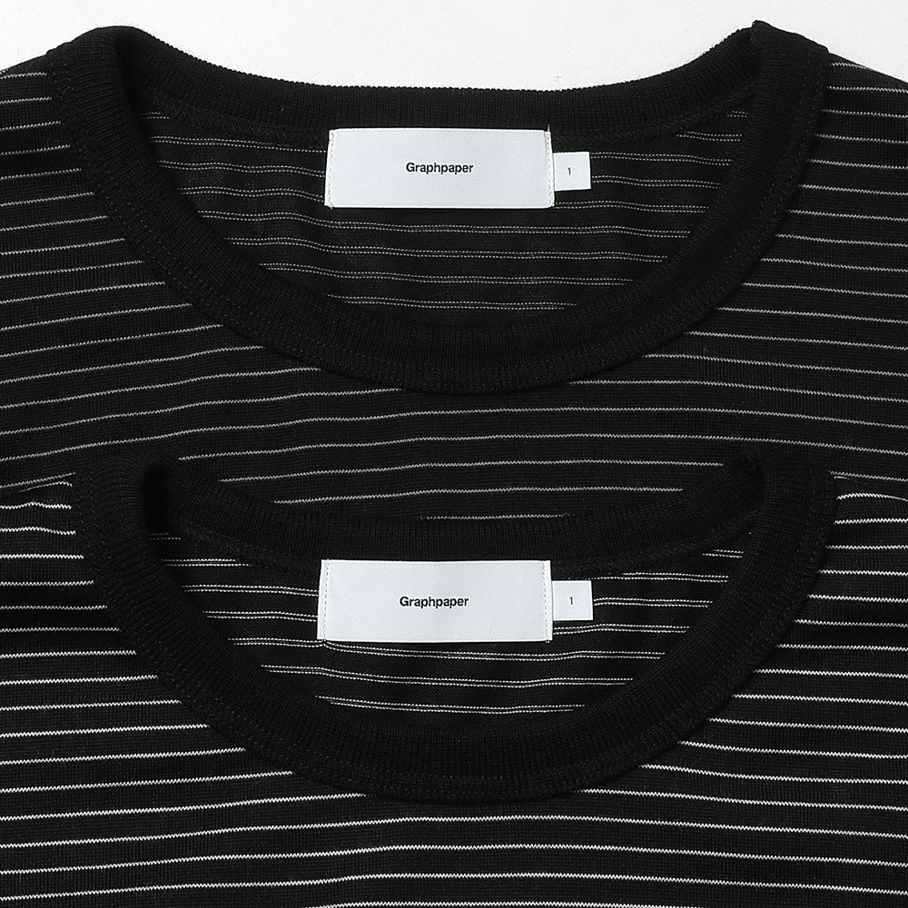 Fine Wool Border Long Sleeve Crew Neck Tee
