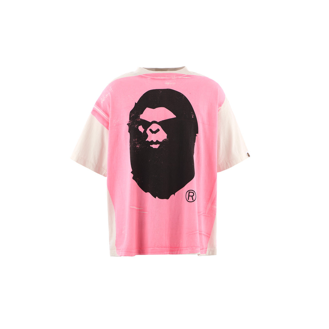 SAINT Mxxxxxx  × A BATHING APE® SS TEE HANDPRINT WHITE×PINK