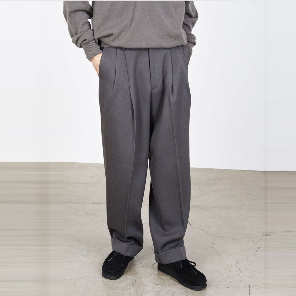 DOUBLE PLEATED CLASSIC WIDE TROUSERS ORGANIC WOOL TAXEED CLOTH