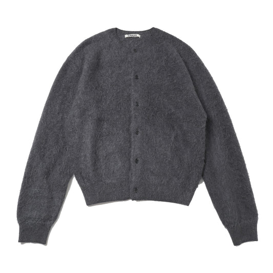 GARMENT-DYED BABY ALPACA FUR KNIT CREW-NECK CARDIGAN