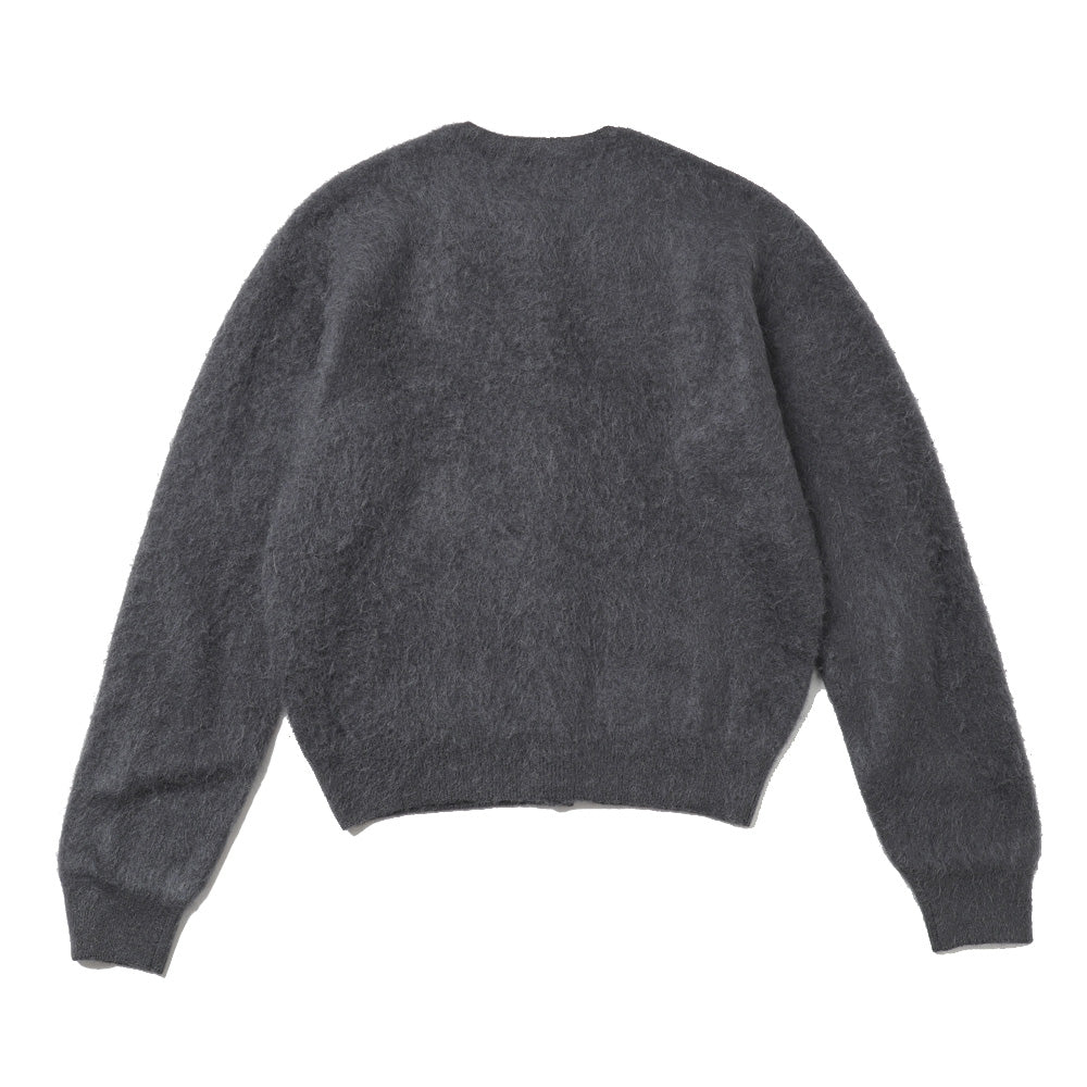 AURALEE GARMENT-DYED BABY ALPACA FUR KNIT CREW-NECK CARDIGAN