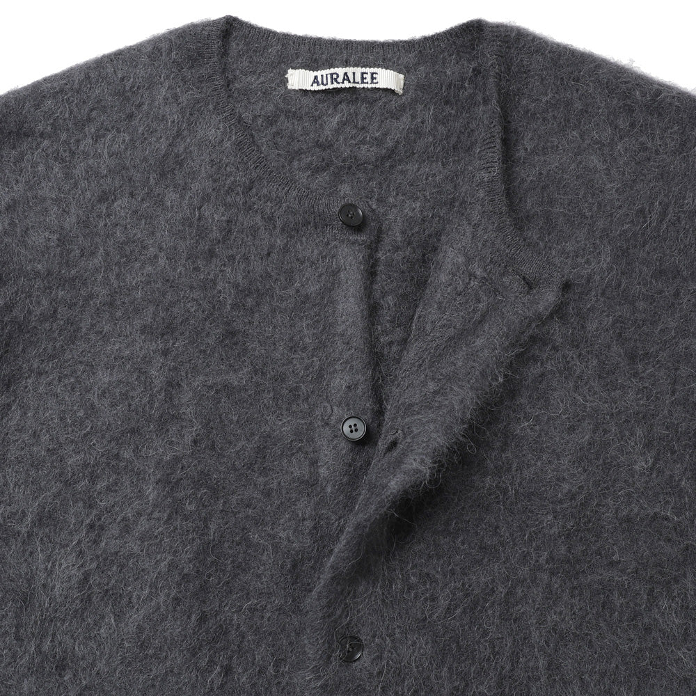 GARMENT-DYED BABY ALPACA FUR KNIT CREW-NECK CARDIGAN