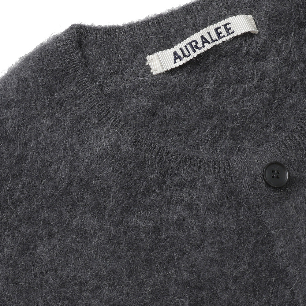 AURALEE GARMENT-DYED BABY ALPACA FUR KNIT CREW-NECK CARDIGAN