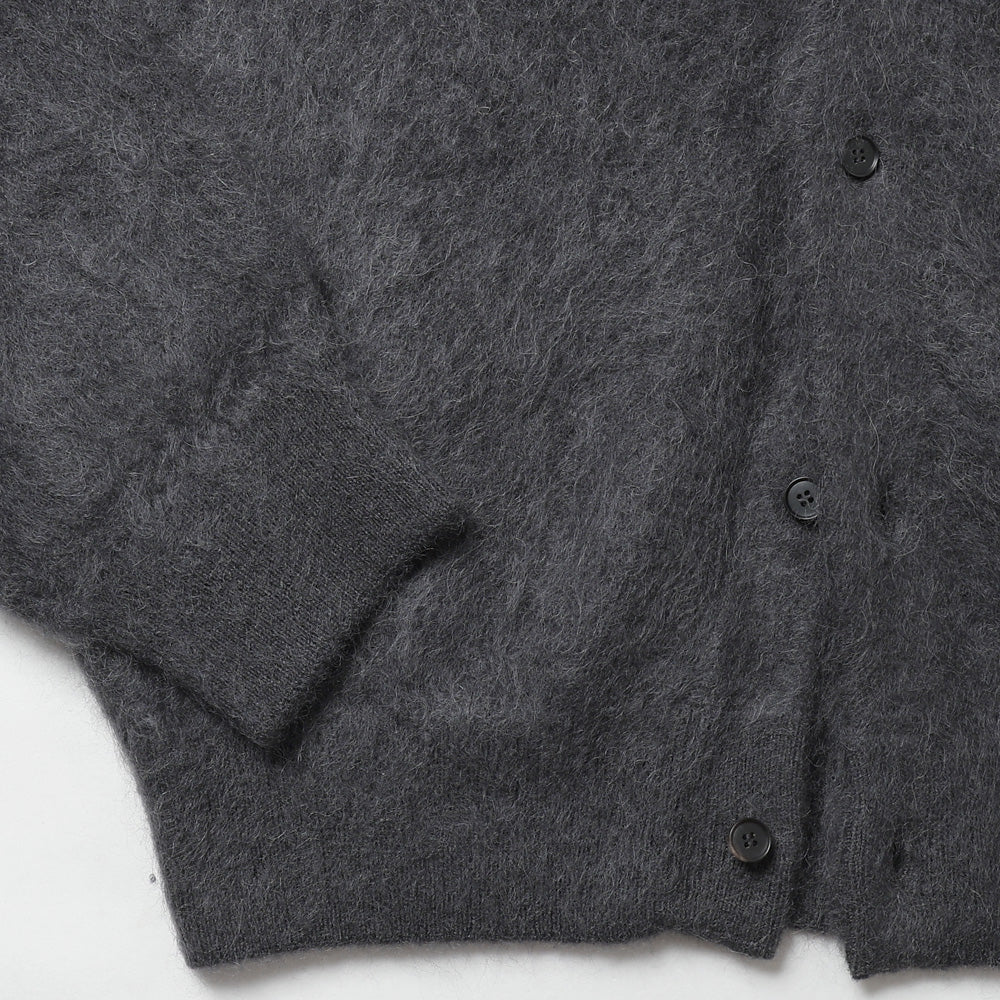 AURALEE) GARMENT-DYED BABY ALPACA FUR KNIT CREW-NECK CARDIGAN