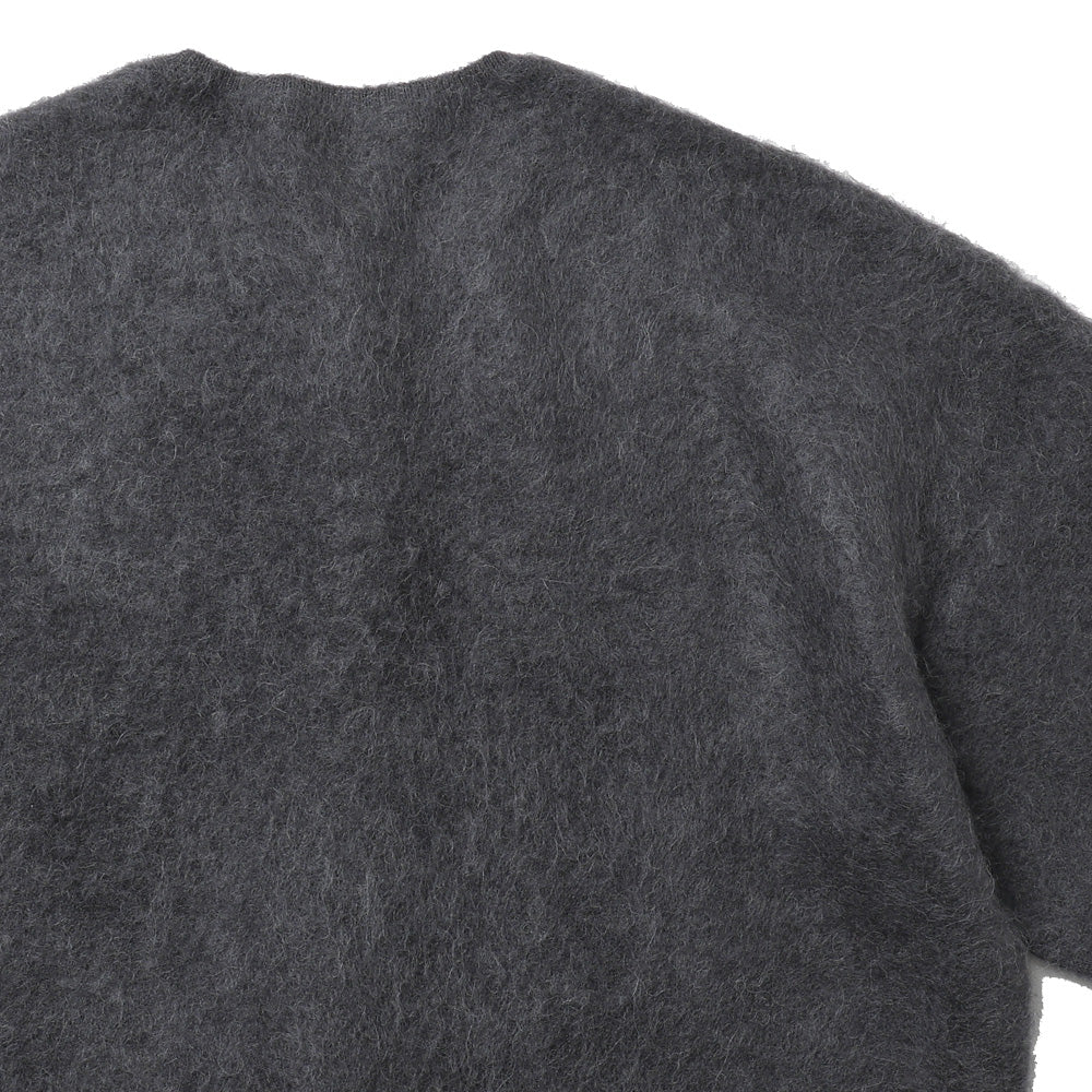 AURALEE) GARMENT-DYED BABY ALPACA FUR KNIT CREW-NECK CARDIGAN