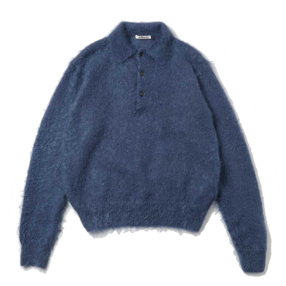 BRUSHED SUPER KID MOHAIR KNIT POLO