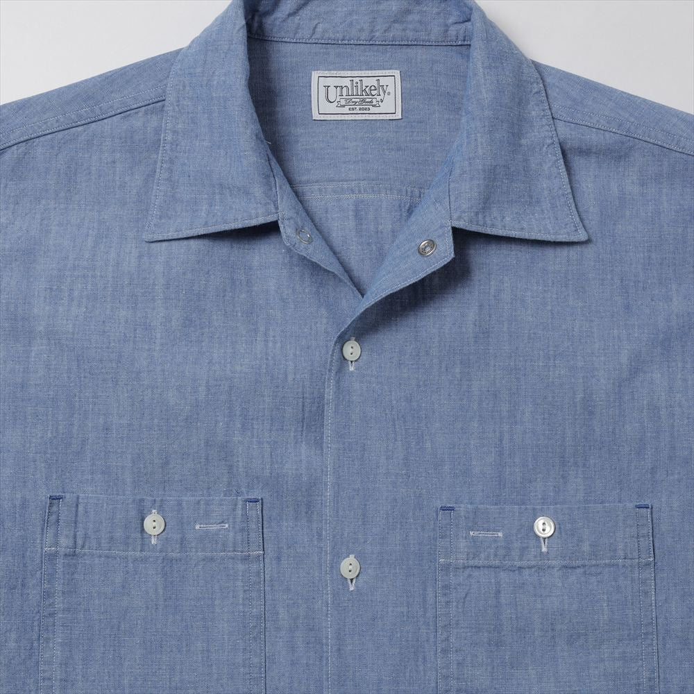 Unlikely Open Collar Work Chambray with Flower