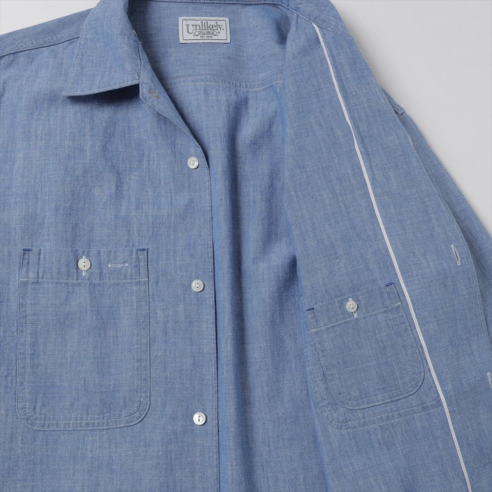 Unlikely Open Collar Work Chambray with Flower