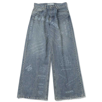TATTOO Laser Printed Wide Denim Pants
