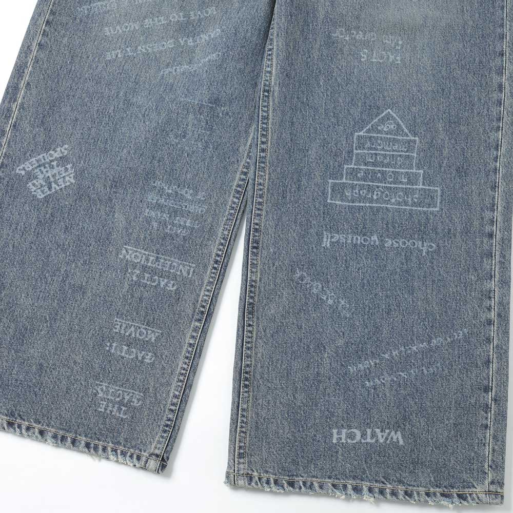 TATTOO Laser Printed Wide Denim Pants
