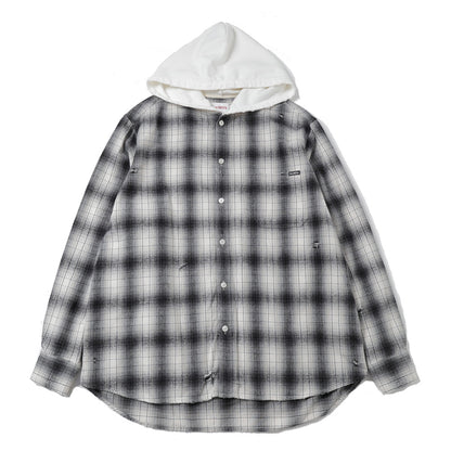 Distressed Hooded Check Shirts (GRAY)