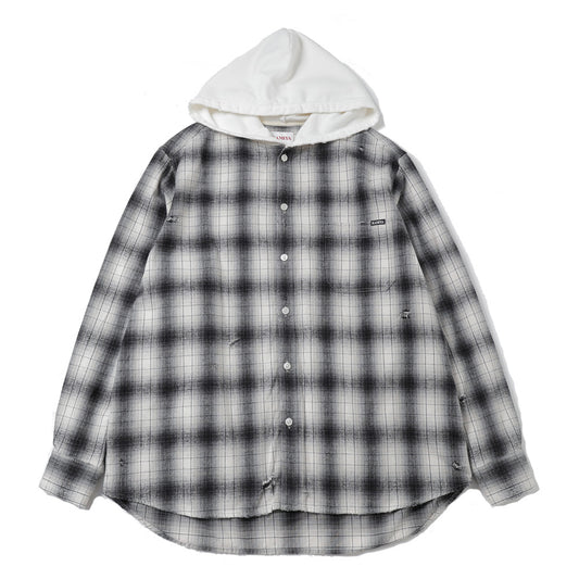 Distressed Hooded Check Shirts (GRAY)