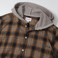 Distressed Hooded Check Shirts (BROWN)