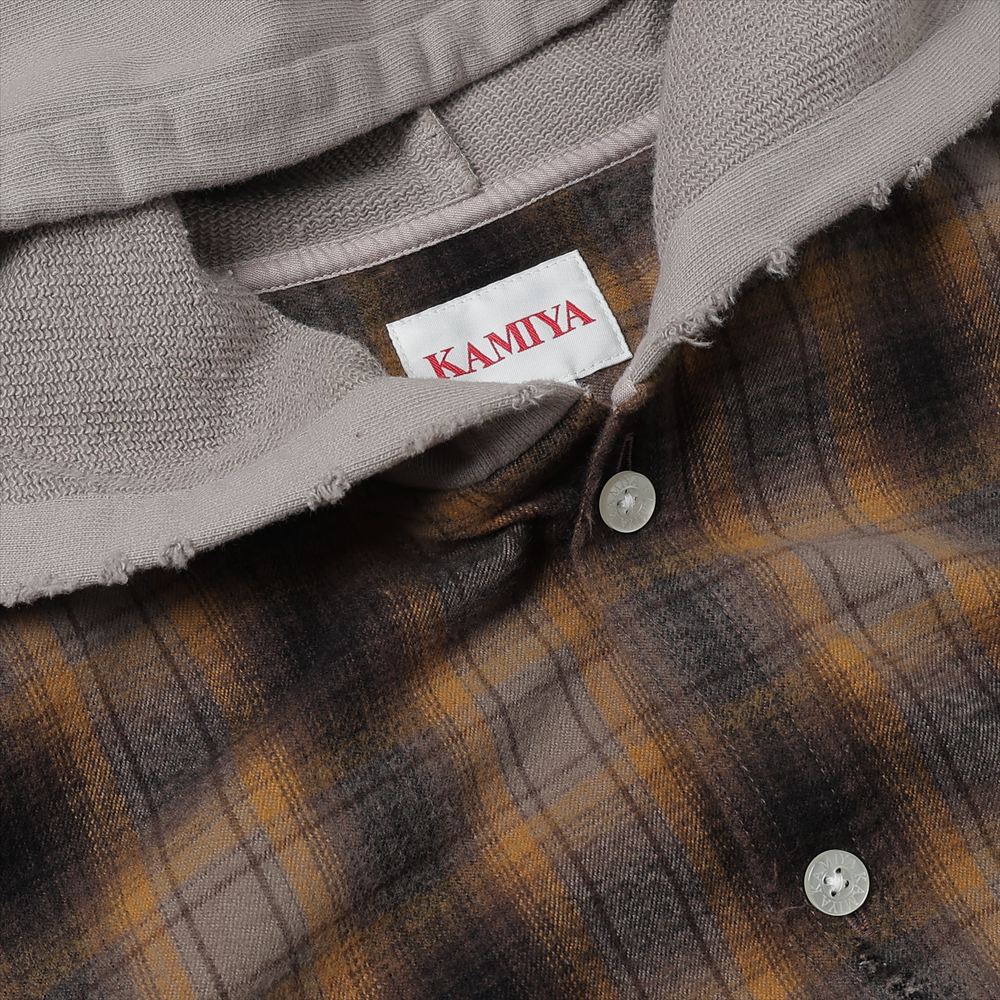 Distressed Hooded Check Shirts (BROWN)
