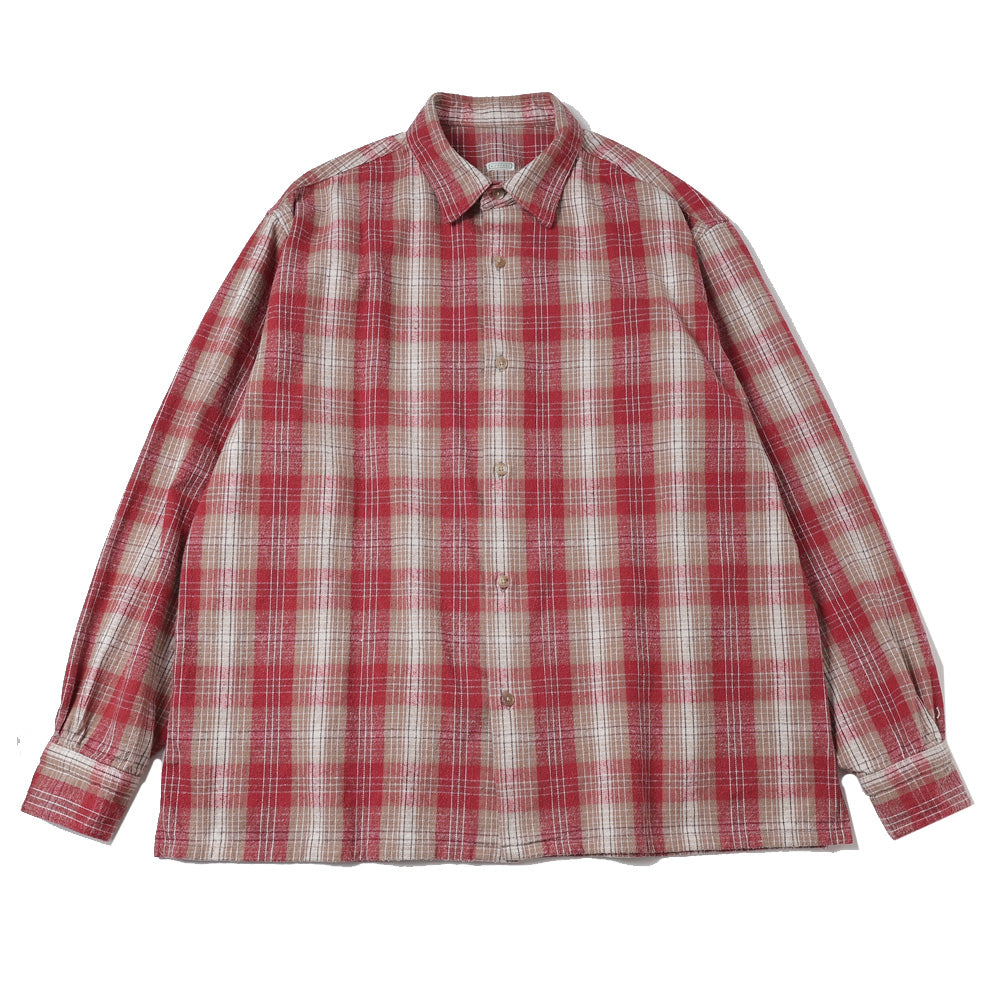 Vintage Cotton Silk Nep Twill Check Shirt(RED)