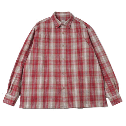 Vintage Cotton Silk Nep Twill Check Shirt(RED)