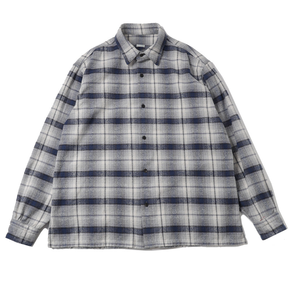 Vintage Cotton Silk Nep Twill Check Shirt(NAVY)