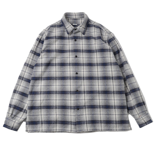 Vintage Cotton Silk Nep Twill Check Shirt(NAVY)