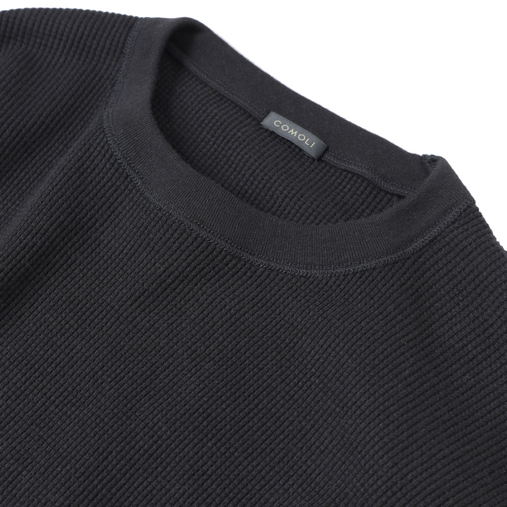 COMOLI 20AW ワッフル長袖クルー サイズ2 ブラック コットンカシミヤ