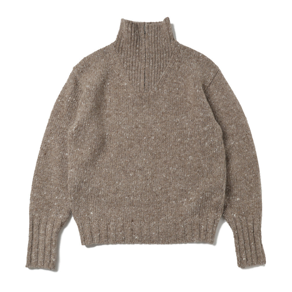 AURALEE) LOW-GAUGE HOMESPUN TWEED KNIT ZIP TURTLE (A26AP01HS