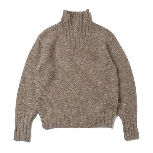 LOW-GAUGE HOMESPUN TWEED KNIT ZIP TURTLE