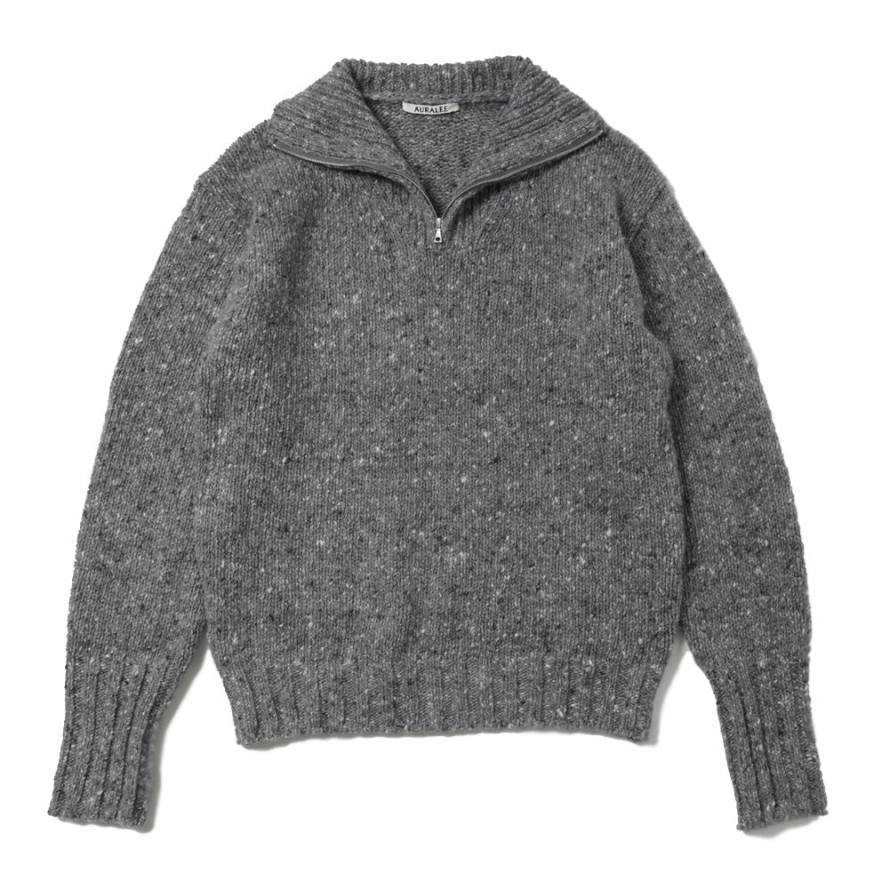 LOW-GAUGE HOMESPUN TWEED KNIT ZIP TURTLE