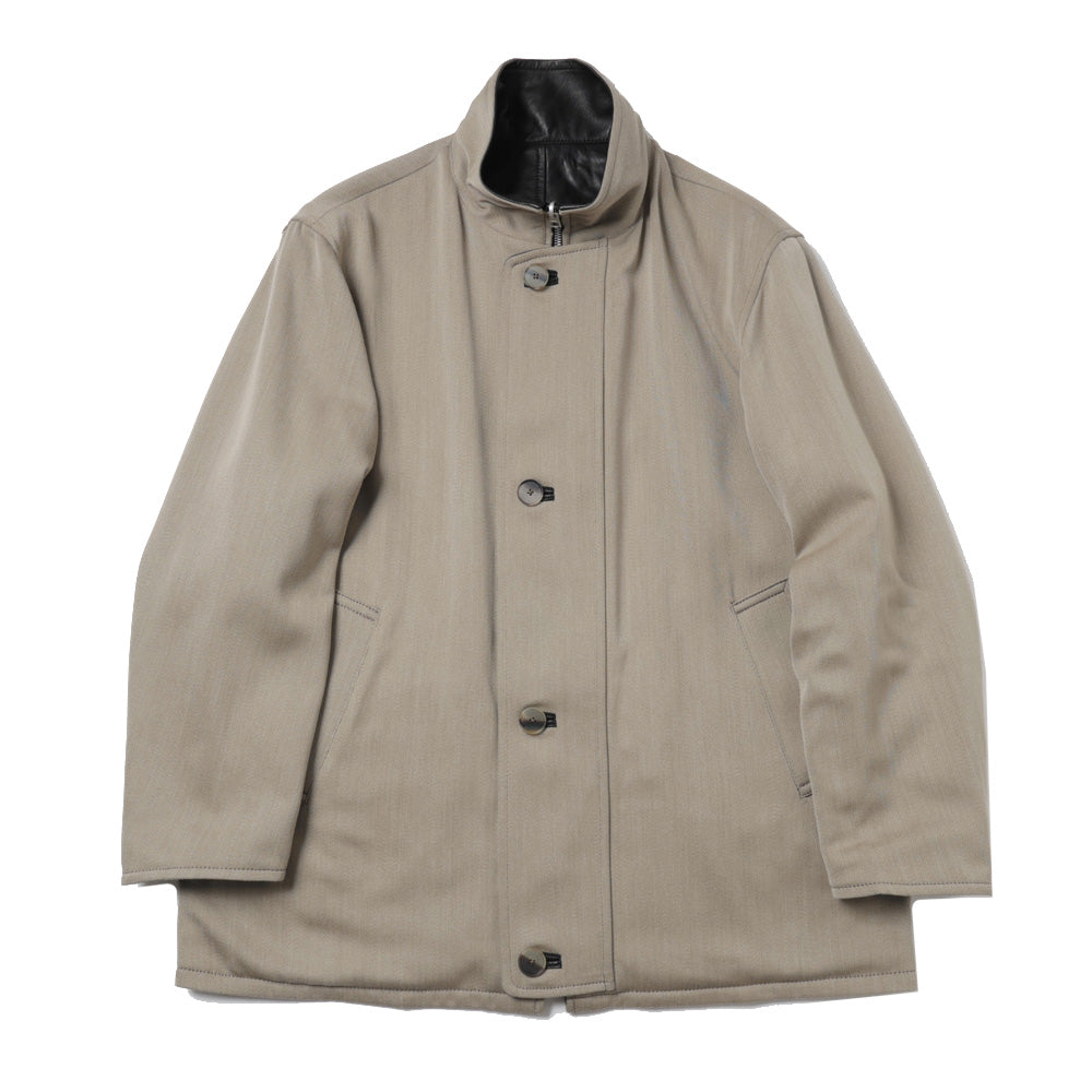 REVERSIBLE WOOL TWISTED TWILL/ SHEEP LEATHER HALF COAT