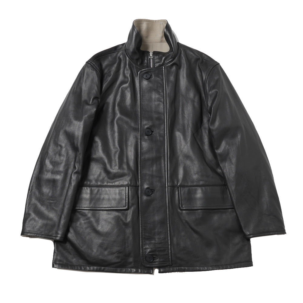 REVERSIBLE WOOL TWISTED TWILL/ SHEEP LEATHER HALF COAT
