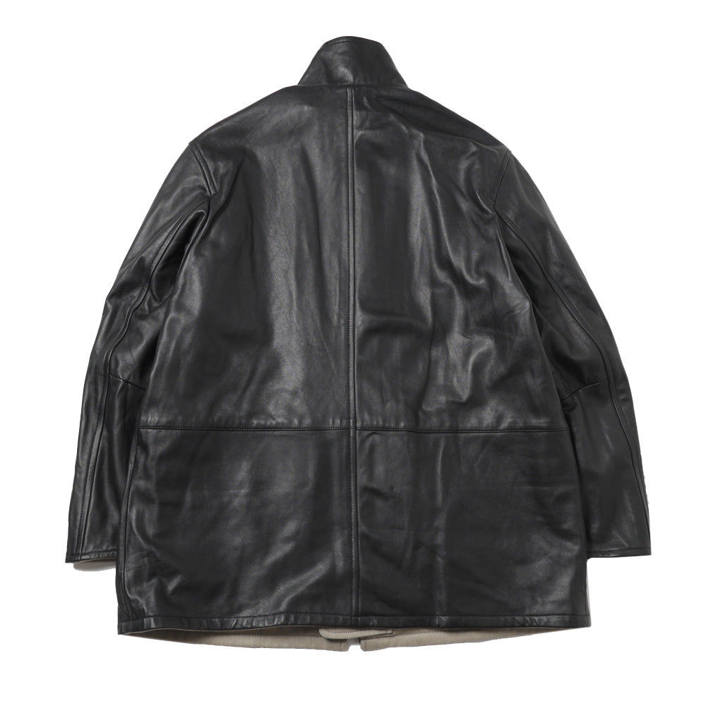 REVERSIBLE WOOL TWISTED TWILL/ SHEEP LEATHER HALF COAT