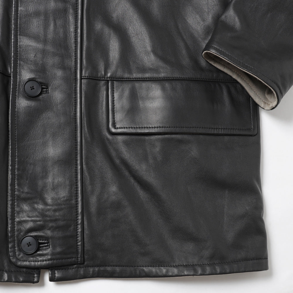 REVERSIBLE WOOL TWISTED TWILL/ SHEEP LEATHER HALF COAT
