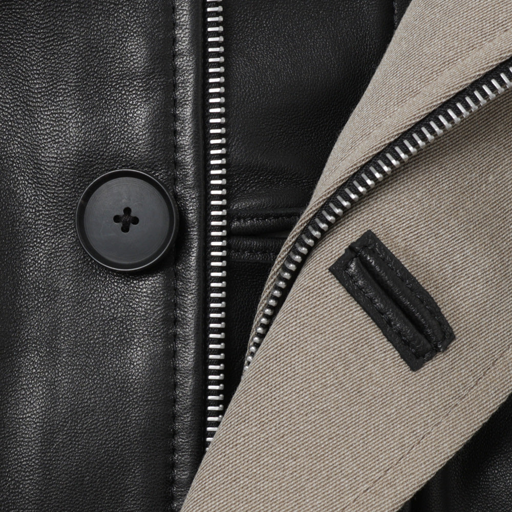 REVERSIBLE WOOL TWISTED TWILL/ SHEEP LEATHER HALF COAT