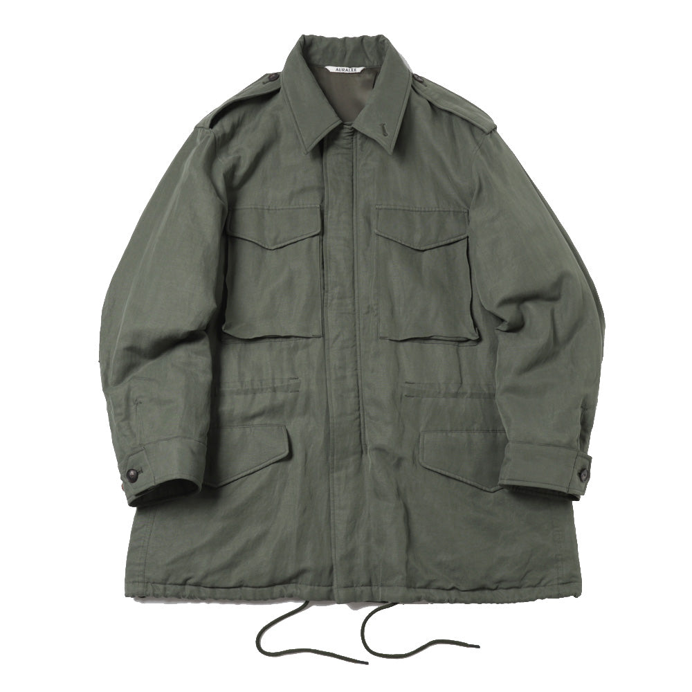 BRUSHED SILK LINEN SATIN PADDED MILITARY BLOUSON