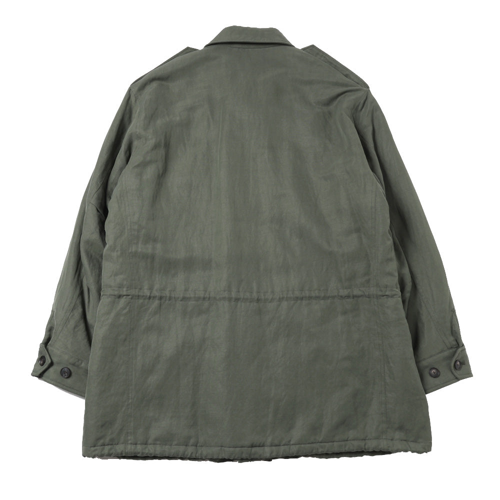 BRUSHED SILK LINEN SATIN PADDED MILITARY BLOUSON