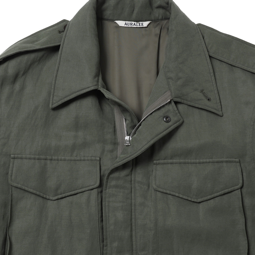 BRUSHED SILK LINEN SATIN PADDED MILITARY BLOUSON