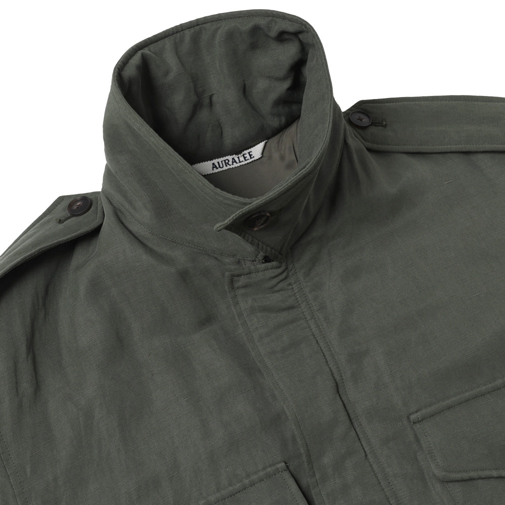 BRUSHED SILK LINEN SATIN PADDED MILITARY BLOUSON