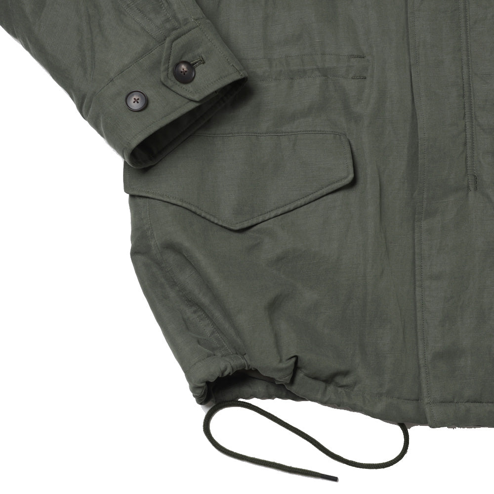 BRUSHED SILK LINEN SATIN PADDED MILITARY BLOUSON