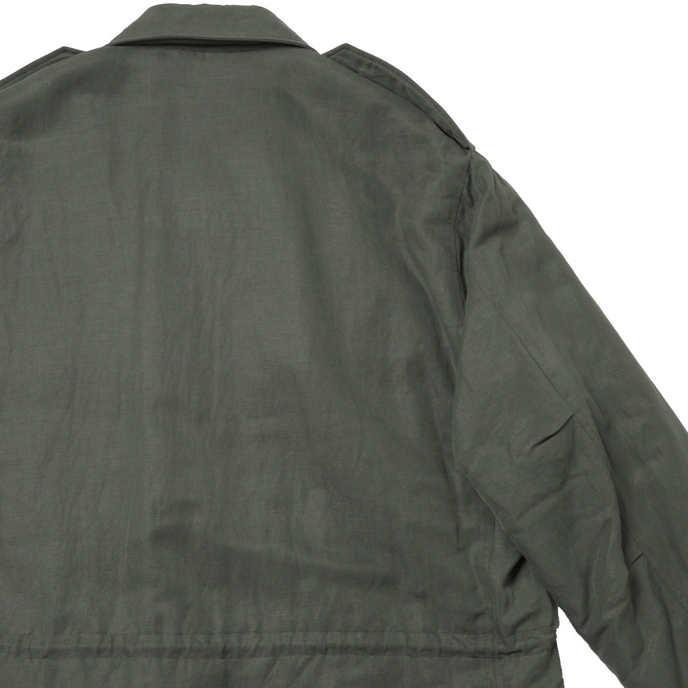BRUSHED SILK LINEN SATIN PADDED MILITARY BLOUSON