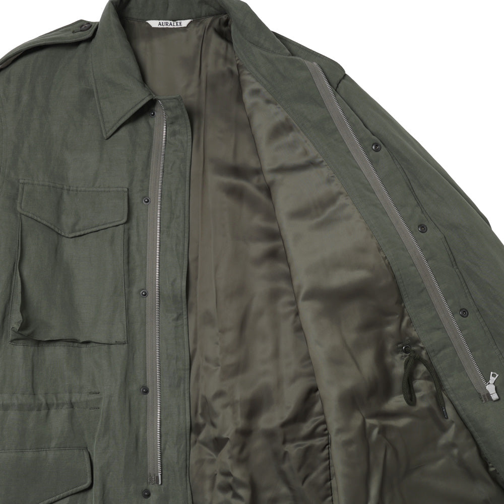 BRUSHED SILK LINEN SATIN PADDED MILITARY BLOUSON
