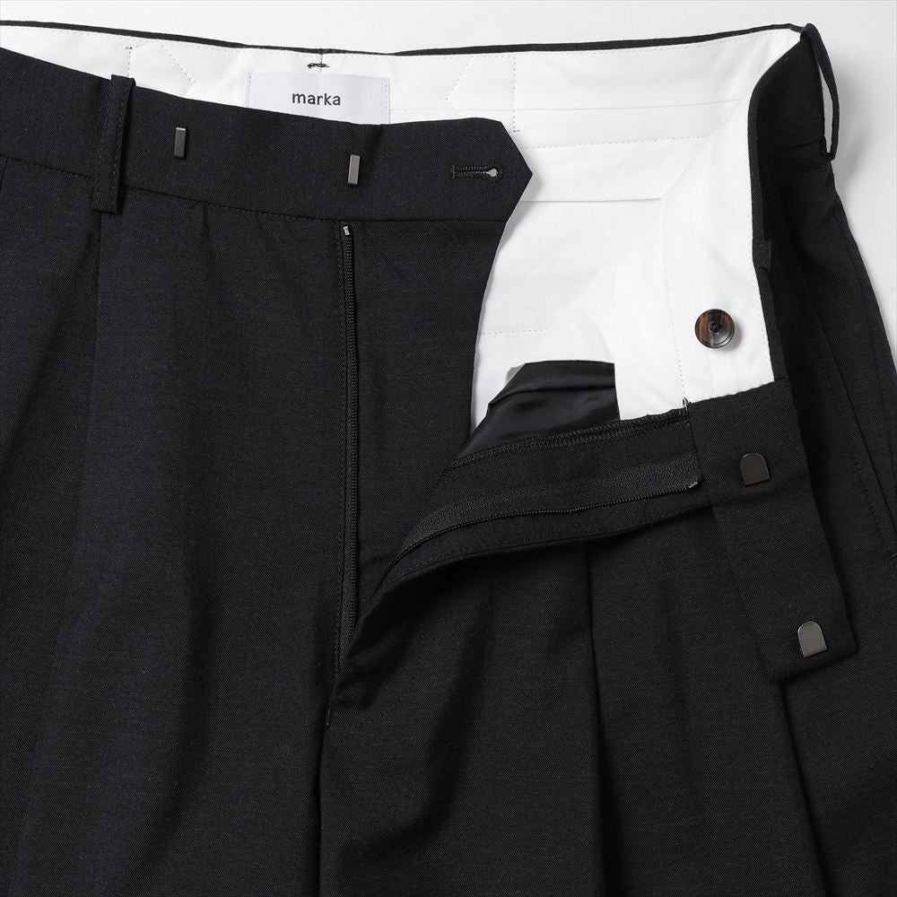 TWO TUCK BAGGY TROUSERS WOOL TROPICAL WASHER