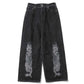 FLOCKED DEINM EMBROIDERED PANTS