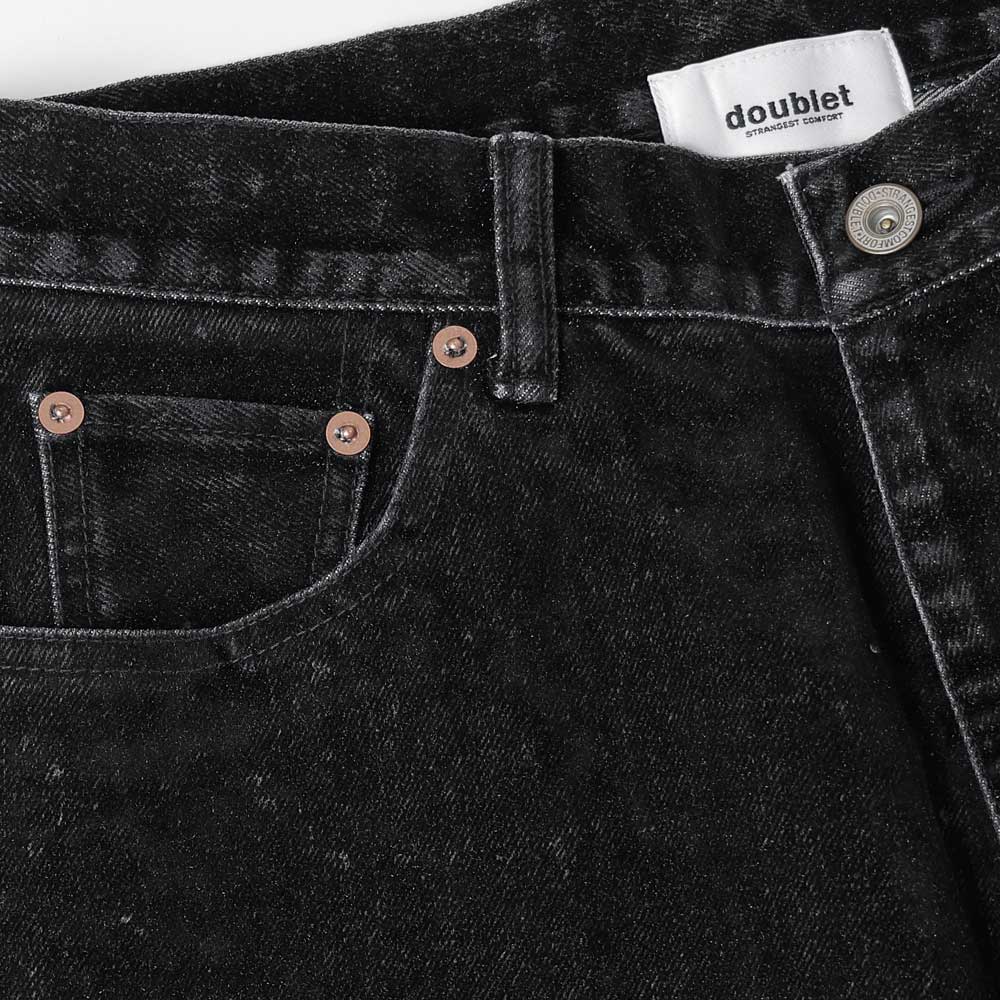 FLOCKED DEINM EMBROIDERED PANTS