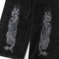 FLOCKED DEINM EMBROIDERED PANTS