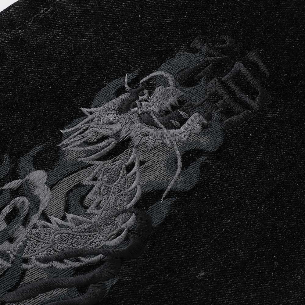 FLOCKED DEINM EMBROIDERED PANTS