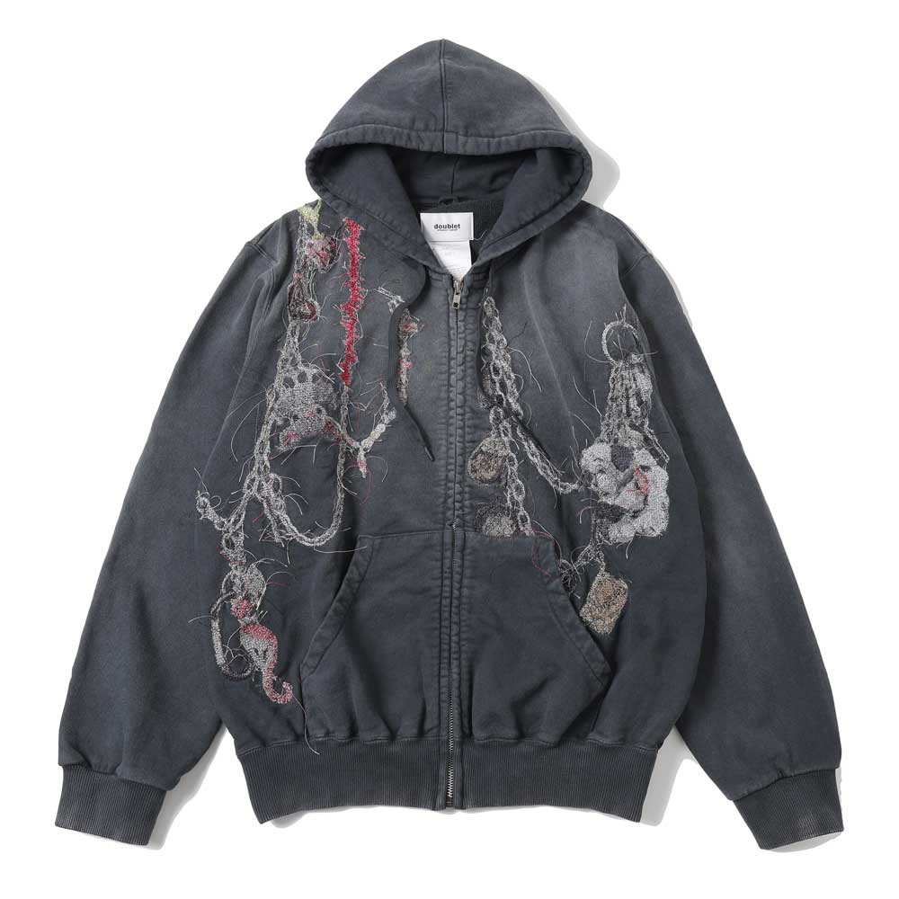 EMBROIDERED CHAIN ZIP-UP HOODIE
