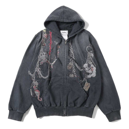 EMBROIDERED CHAIN ZIP-UP HOODIE