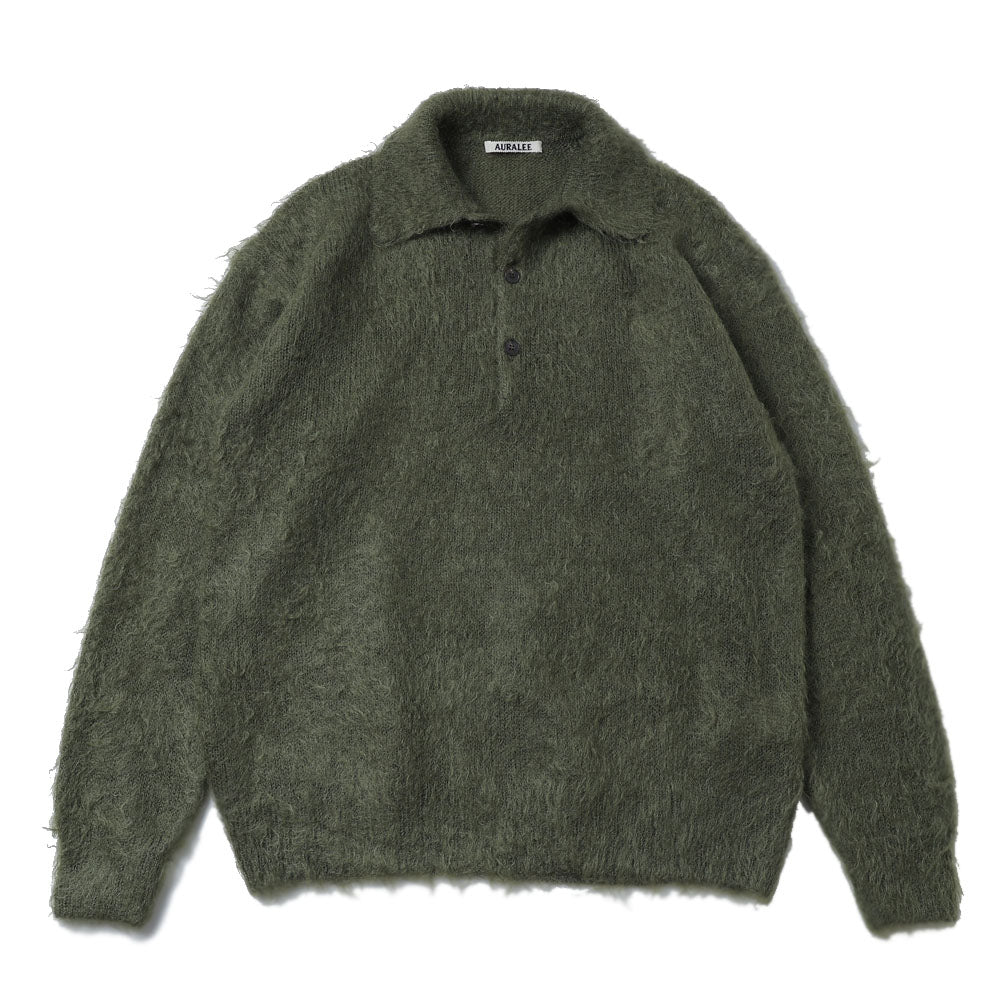 BRUSHED SUPER KID MOHAIR KNIT POLO