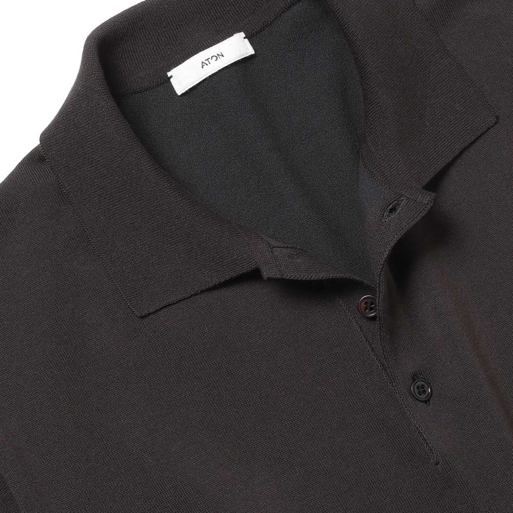 ATON) COTTON WASHI KNIT HALF SLEEVE POLO SWEATER (KRAGLM0300