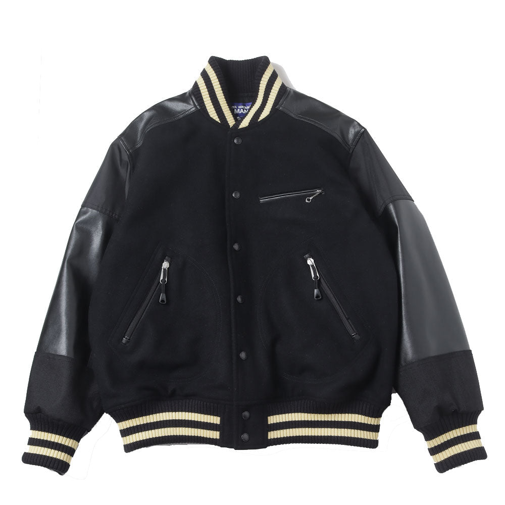 Wool nylon melton x nylon oxford x fake leather J022