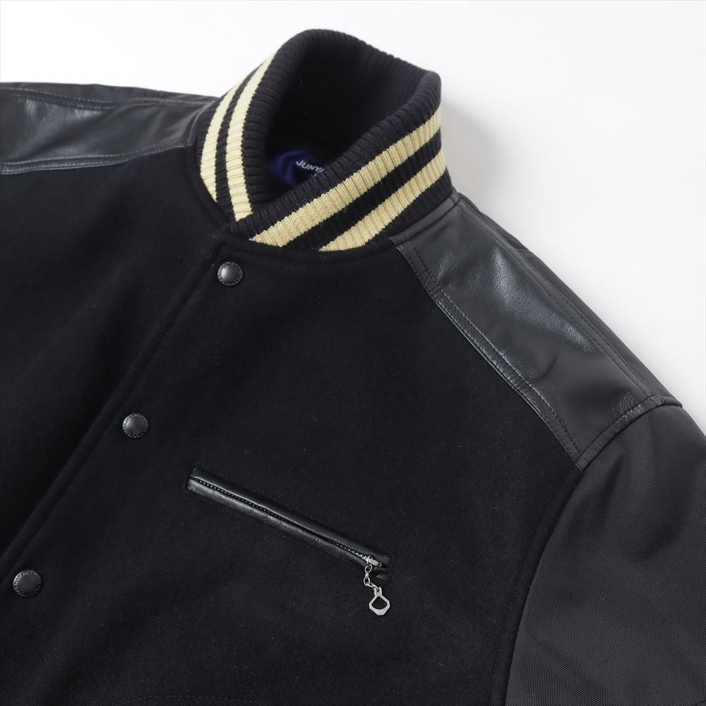 Wool nylon melton x nylon oxford x fake leather J022